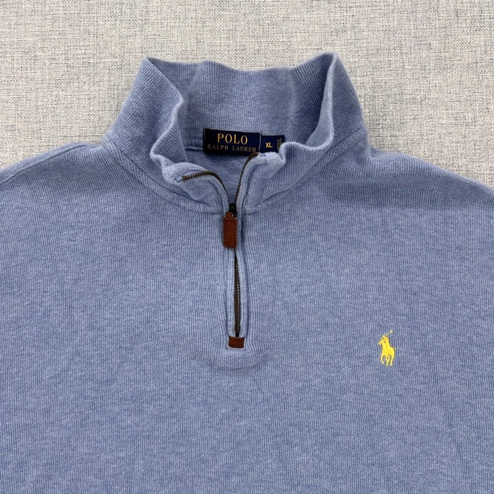 Polo Ralph Lauren Quarter Zip Pullover Sweater Men XL Blue Preppy Classic Ivy - Picture 2 of 10
